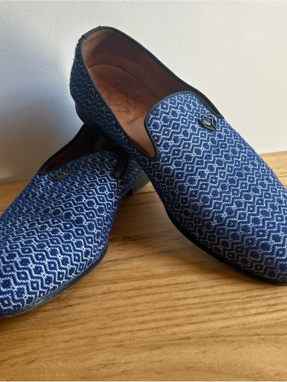 Society Blue Patterned Slip-On Loafers, Sz9, Eu 42